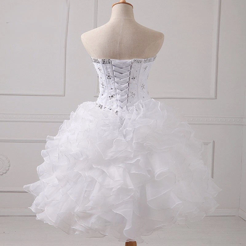 White Two Piece Wedding Dress Detachable Skirt Ruffles Organza Ball Bridal Gown - Image 4 of 4