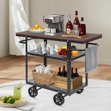 3-Tier Industrial Bar Kitchen Cart for Home, Serving Cart with Wheels and Handle