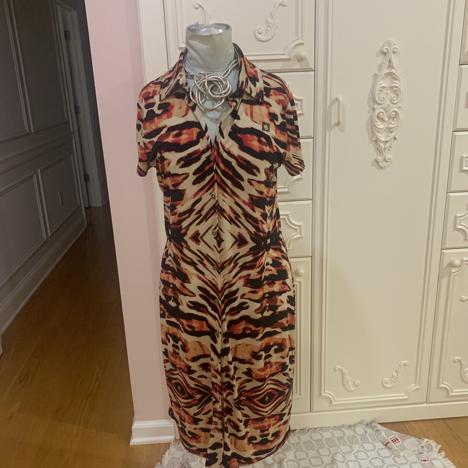 ANNE KLEIN BUTTON DOWN POLYESTER SHIFT GRAPHIC PA… - image 3