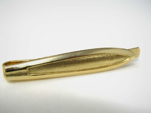 Vintage Krawattennadel Clip goldfarben Mid Century Modern MCM Stil strukturiert Blatt Design - Bild 1 von 5