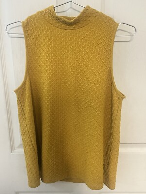 Anthropologie Eri + Ali Women Overture Tank Top Medium Yellow Textured Mock Neck