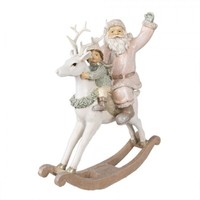 Clayre & Eef Figur Weihnachtsmann Mit Kind Auf Schaukelhirsch Schaukelpferd Rosa