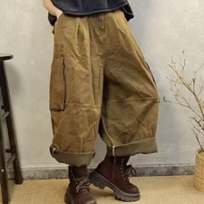 Women Casual retro Baggy Wide leg pants Pocket jeans denim trousers