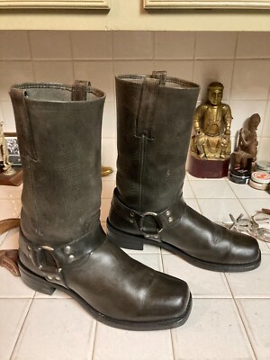 FRYE USA VINTAGE TRUCKER HARNESS SQUARE TOE MOTOR BOOTS DISTRESSED BROWN 10.5 D