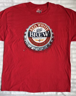 Red White and Brew American Ale Live Free Drink Beer 2XL T Shirt Hanes (25X32)