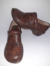 BOC Born Clog Womens US 9M Brown Peggy Leather Floral Embossed Comfort Casual