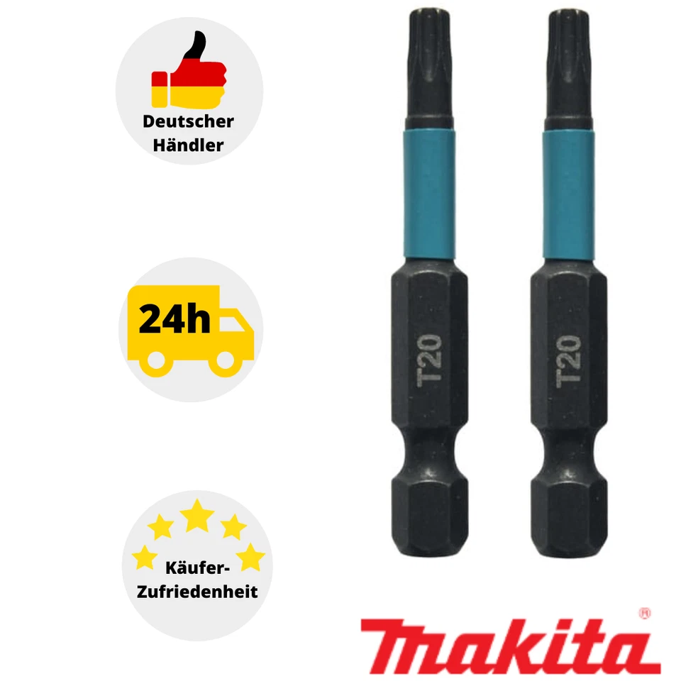 Makita B-63781 Torx Bit 1/4 Zoll TX 20x50 (2 St.) Impackt Black Magnetisch 50 mm