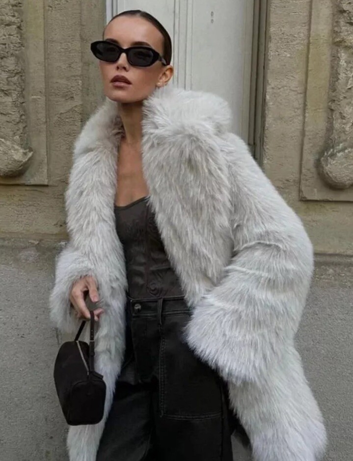 ZARA NEW WOMAN FAUX FUR COAT ECRU SIZE S 6318/242