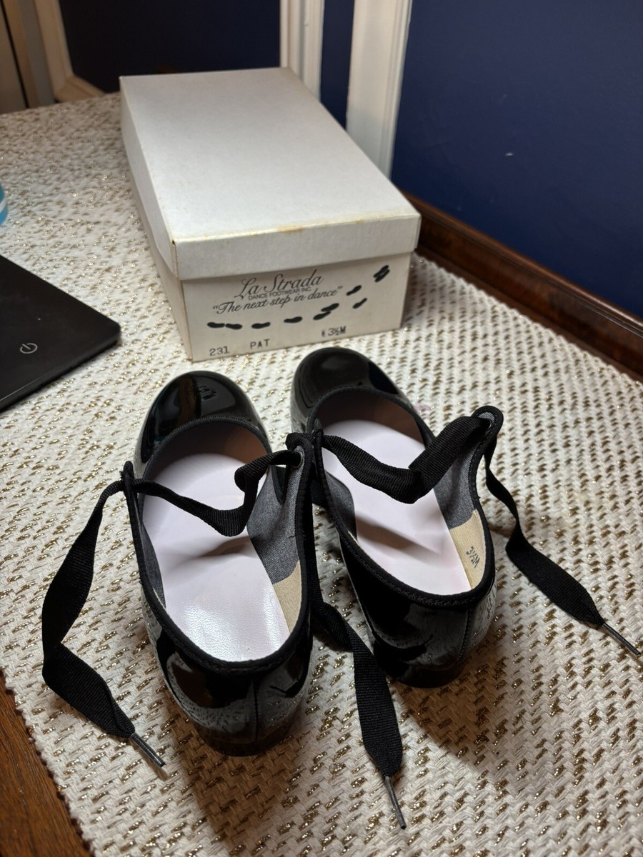 NOS NEW NIB LA STRADA TAP DANCE SHOES Vintage Child Black Heel SIZE 1/2 M