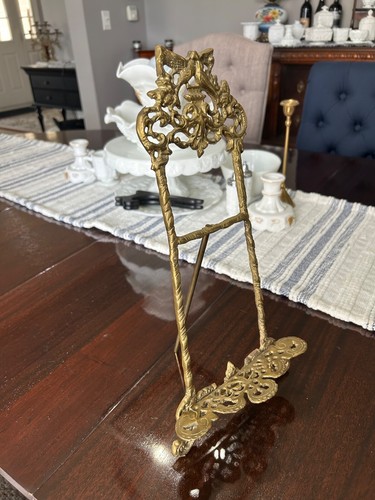 Vintage Brass Tabletop Ornate Love Bird Picture Frame Holder Book Holder Easel - Picture 2 of 8
