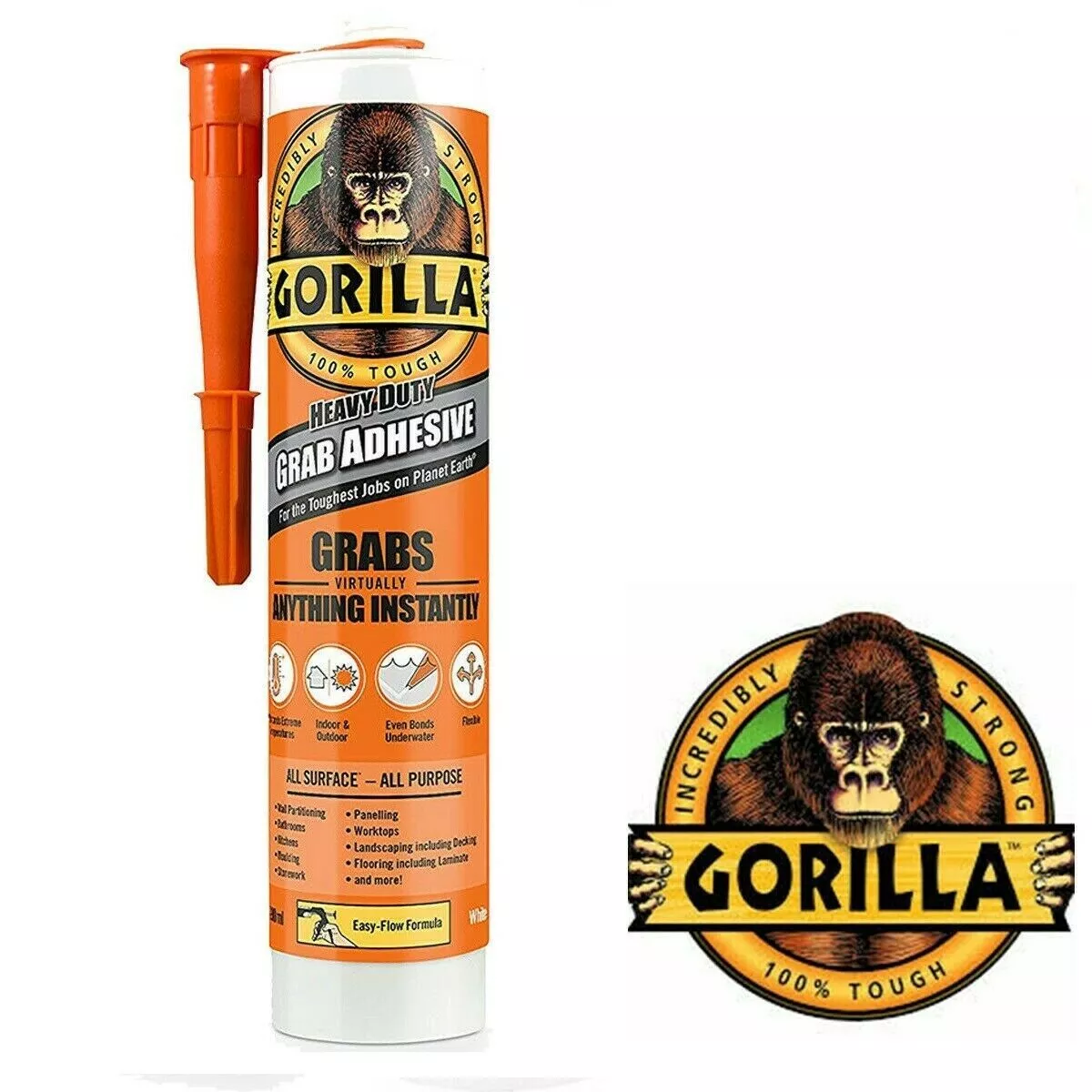 Gorilla Glue Grab Adhesive Heavy Duty All Purpose Instant Waterproof Bond Grip