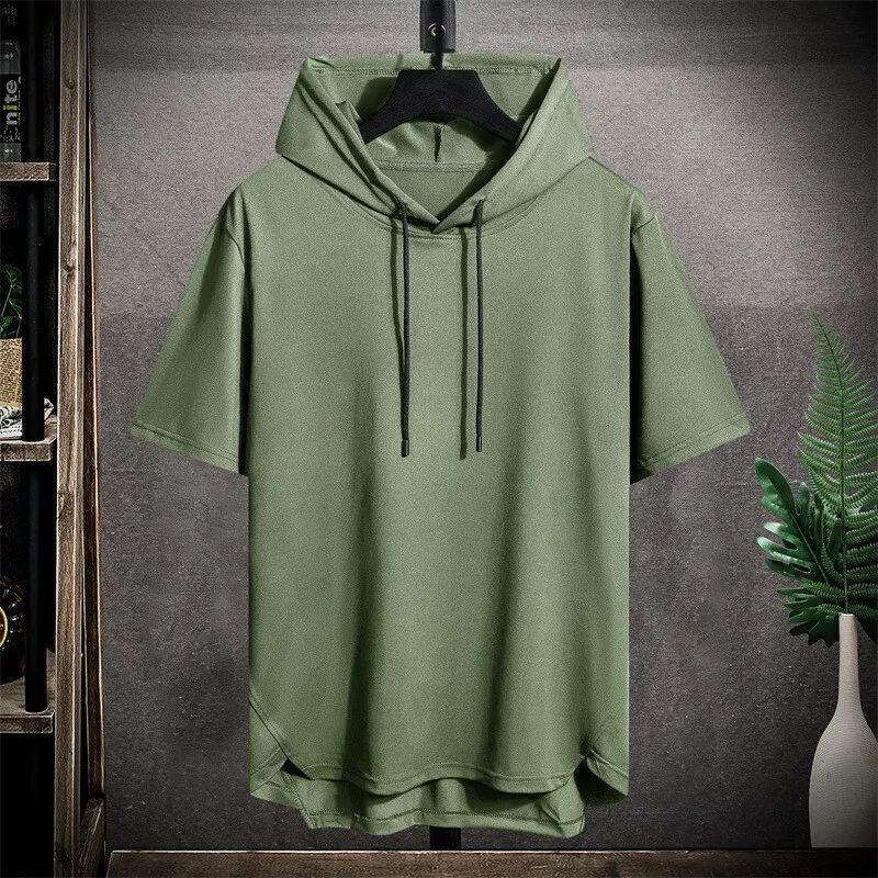 Summer Thin Hooded T-Shirt for Men Loose Oversized Half-Sleeve