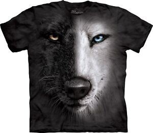 The Mountain Mens Graphic Tee Black Wolf Big Face T-shirt Adult Size
