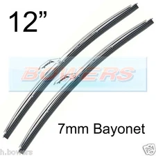 Pair of 12" Inch Stainless Steel Classic Car Wiper Blades 7mm Bayonet Fitting