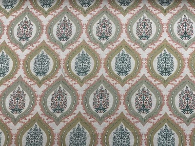 FRANK THOMAS INTERIORS Tapicería ciega de tela de lino verde cortina de tela de coral para cameo Merlyn Tree