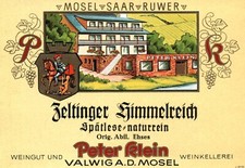 Vintage German Wine Label 1950s-60s Klein Zeltinger Himmelreich Spatlese House