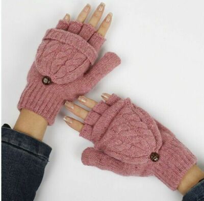 Women Girl Warm Winter Fingerless Gloves Flip Twist Gloves Mittens