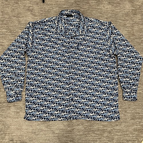 Vintage Fubu Shirt Mens XXL Blue All Over Print Button Up 90s Streetwear Y2K - Picture 1 of 16