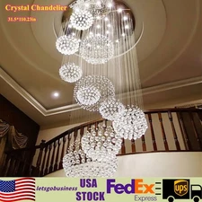 80 x H 280cm Crystal Led Chandelier Pendant Lamp Ceiling Rain Drop Spiral Light