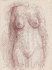 Standing FEMALE Figure Sketch 11x9 Conte Crayon + size Model DRAWING Naked Woman