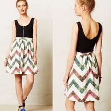 Maeve Amapola Chevron Anthropologie Dress 0 XS Excellent Black RARE HTF GORGEOUS