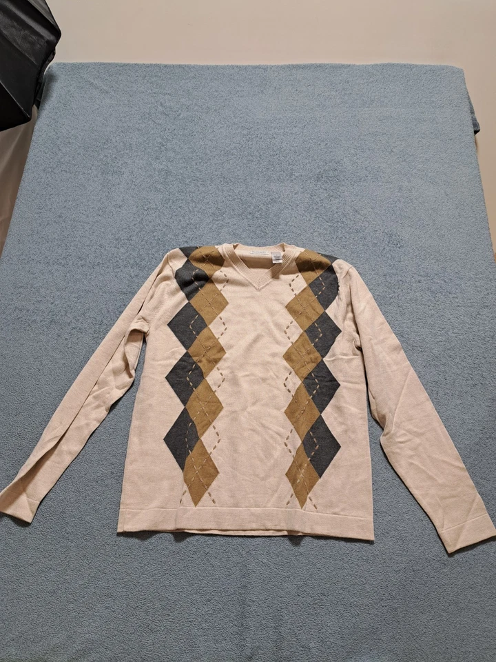 Concepts by Claiborne Men's Sweater Size Medium Beige Knit  V Neck Long Sleeve - Image 2 of 4