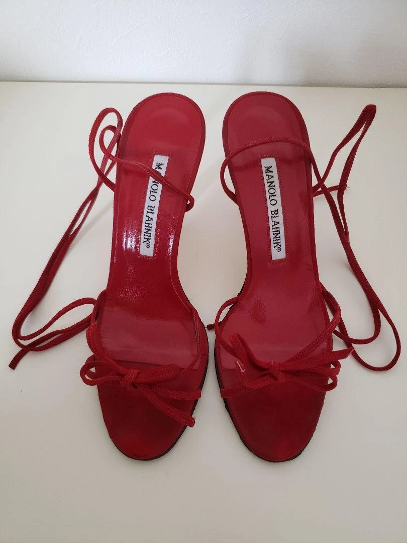 MBT Manolo Blahnik Mules sandali tacco scamosciato rosso EU34.5 US4.5 87932c
