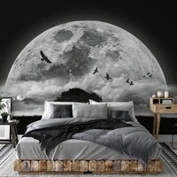 Moon Wallpaper Mural Vlies 260X384 Cm Schwarz Foto Tapete Schlafzimmer