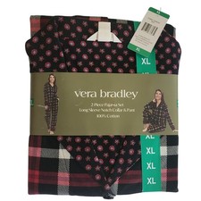 NEW Vera Bradley Women's XL Red Plaid Floral 2 Piece Pajama Set 100 Cotton