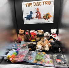 VTG Beanie Babies Lot Of 21 Normal Size and Mini Size Some NIP Dino Poster Gift