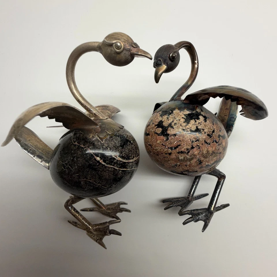 Vintage Mexican Sterling Silver & Onyx Bird Figures SIGNED Objet D'art TE-15 - Image 2 of 4