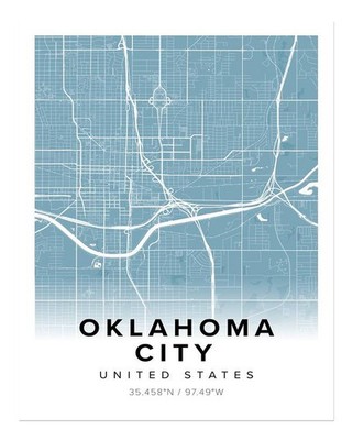 Oklahoma City Map Wall Art Poster - Modern Urban Design Fine Art Print