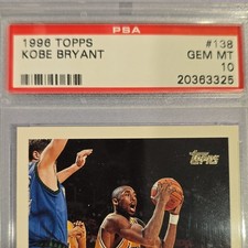 Topps 1996-97 Kobe Bryant #138 Rookie Base PSA 10 Los Angeles Lakers Card. rookie card picture