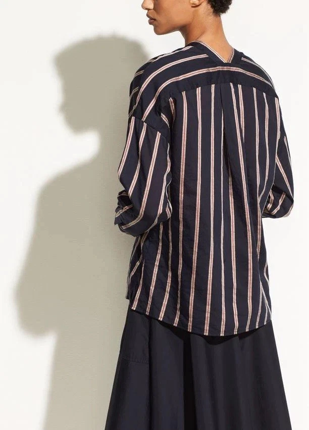 VINCE - текстурированный полоски v-образным вырезом пуловер шелк льняной блузка размер M тихий роскошь - Изображение 3 из 4