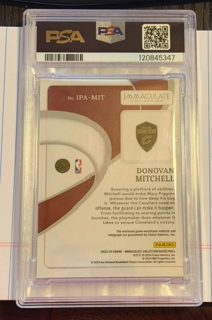2023 Immaculate - Donovan Mitchell - Patch Auto Red #/25 - PSA 9 - Cavaliers view 2