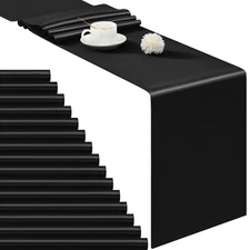 24-Pack 12x72-inch Black Satin Table Runner Smooth Silk for Wedding Party