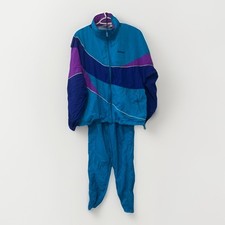 Vntg Reebok Tracksuit Women S/M Blue Colorblock Windbreaker Pants Set Adjustable