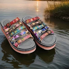 🌺 L'ARTISTE Spring Step Platform Sandals Zassera Leather Floral Straps 38/7.5