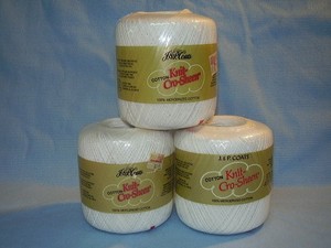 (NEW) LOT of 3 J. & P. Coats Knit-Cro-Sheen crochet thread White SIZE 10 325 yd