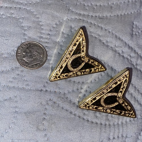 Vintage Southwestern Gold-tone Collar Tips Pair Horseshoe Southwest Square Dance