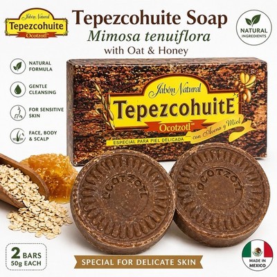 MIMOSA TENUIFLORA HERBAL SOAP JABON DE TEPEZCOHUITE 100GRS 100% Natural (2 Pack)