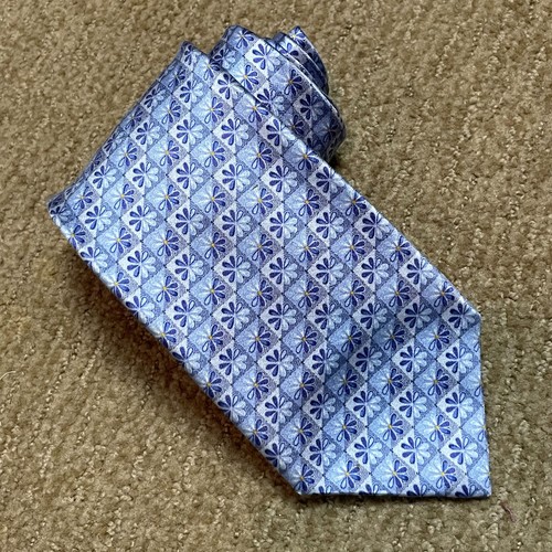 Cravatta Ermenegildo Zegna seta blu floreale assegno 3,75x60 vecchi soldi lusso Italia