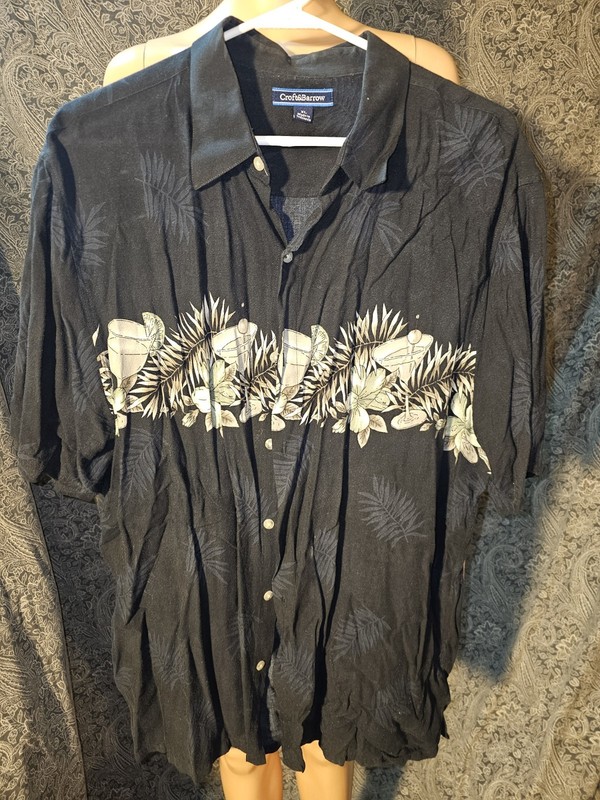Vintage Croft & Barrow Men's Black Hawaiian Shirt Black Button Up Short Sleeve