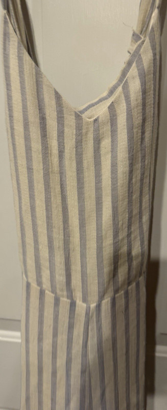 SAGE The Label Beige/Blue Striped V-Neck Sleeveless Jumpsuit Women’s S