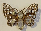 Vintage CZECH Rhinestone Gold Tone Filigree BUTTERFLY Brooch / Pin