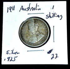 1911 AUSTRALIA George V .925 Silver 1 Shilling AG Features Unique Damage Obv/Rev