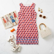 Amanda Lane Peach & Navy Geometric Sleeveless Dress