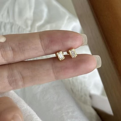 Ohrstecker 0,4 kt Smaragdschliff simulierter Diamant Gold 925 Silber 