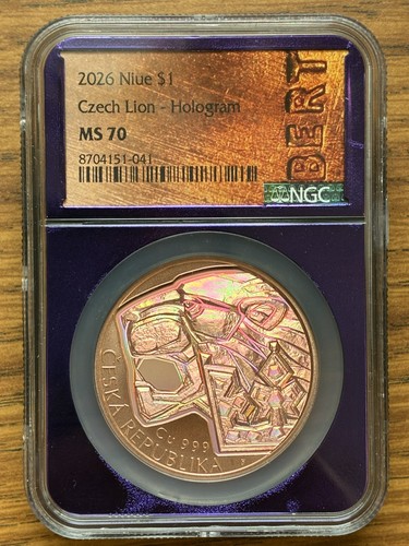 2026 Niue $1 Czech Lion - Hologram NGC MS70 .999 Cu BERT Fire Label Trader Bea🔥
