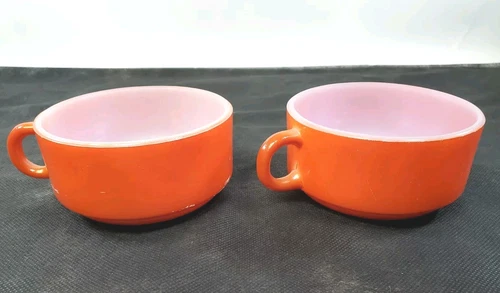 VTGE Set 2 Glasbake Red Soup Bowls 4 1/2" D Handles USA Glass Wear
